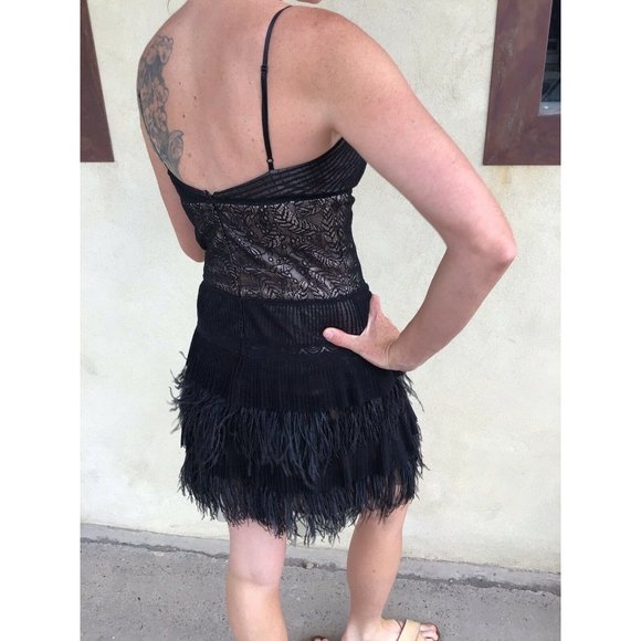 BCBG Maxazria Black Lace W/Feather Details Dress - Picture 2 of 11
